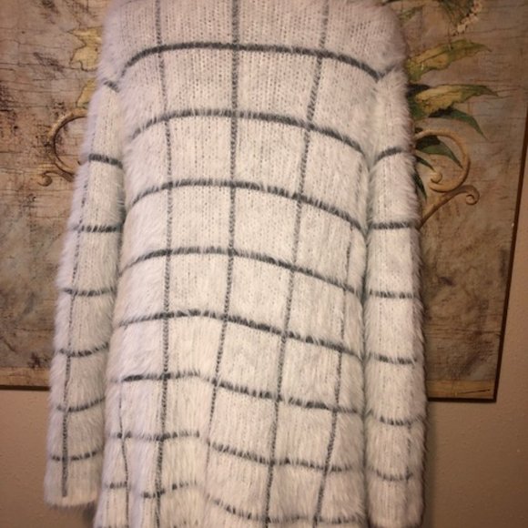 Sz L Signature Studio White Soft Open Fuzzy Long Knit Cardigan - Picture 7 of 10
